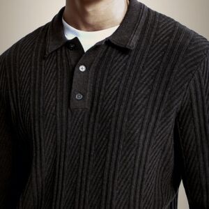NWT Abercrombie Men's XS Sweater Polo Long Sleeve Button Collar - Black